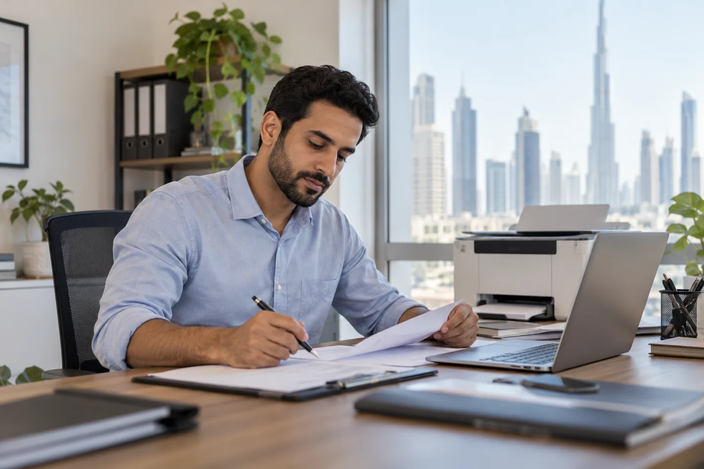 Illustrative home business support in a document-service setting.